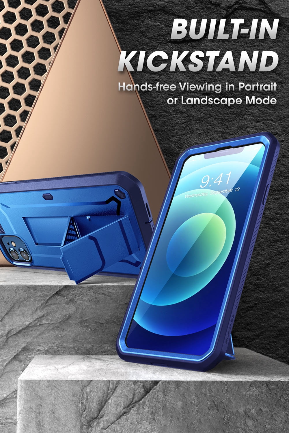 SUPCASE Unicorn Beetle Pro Series Case for iPhone 12 Mini (2020 Release) 5.4 Inch, Built-in Screen Protector Full-Body Rugged Holster Case (Cobalt)