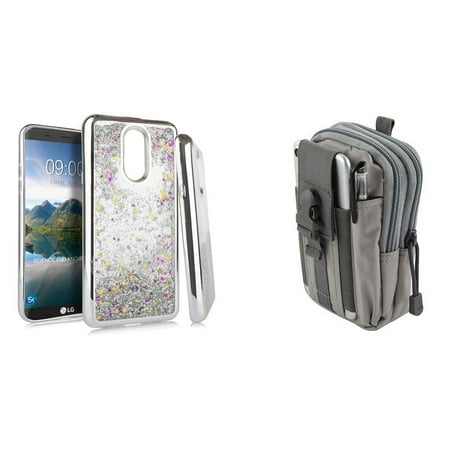 Bemz Liquid Series Compatible with Coolpad Legacy (2019) Case with Flowing Quicksand Glitter Cover (Silver), Tactical MOLLE Organizer Travel Pouch (Gray) and Atom (Best Aquarium Screensaver 2019)