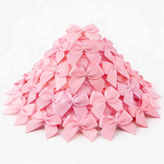 500Pcs Mini Bows, 1 Inch Pink Ribbon Bows Satin Ribbon Bows Tiny Premade Craft Bows for DIY Sewing Crafts Gift Wrapping Basket Wedding Birthday Christmas Party Scrapbooking Decorations