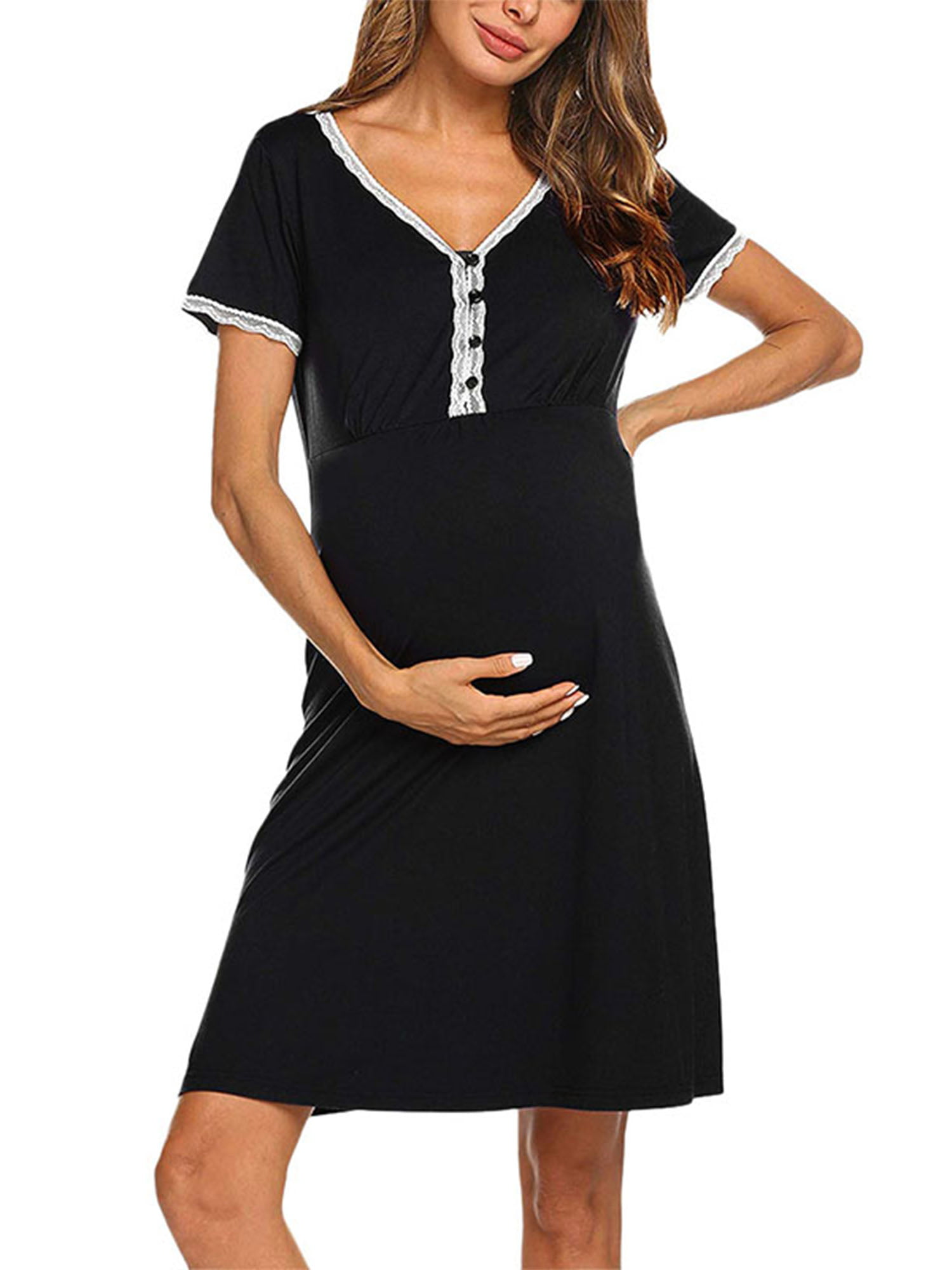Maternity Pregnant Women Short Sleeve V Neck Breastfeeding Dress Nursing