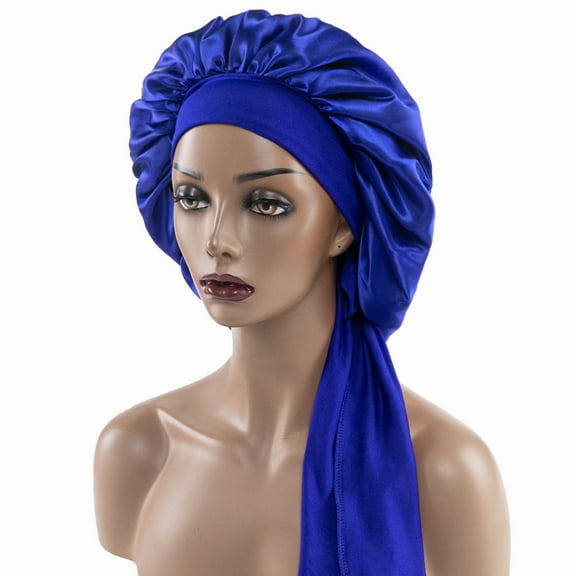 Satin Silk Hair Bonnet for Sleeping Large Bonnets with Tie Band Hair Wrap with Adjustable Straps Hair Cap Night Sleep Caps for Women Curly Braid Hair