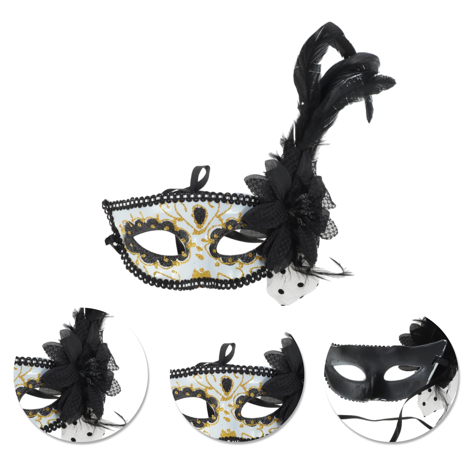 Unique Bargains 1 Pack Elegant Feather King Half Face Party Mask Black