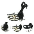 thumbnail image 3 of Unique Bargains 1 Pc Feather King Half Face Party Mask for Masquerade Party Black, 3 of 5