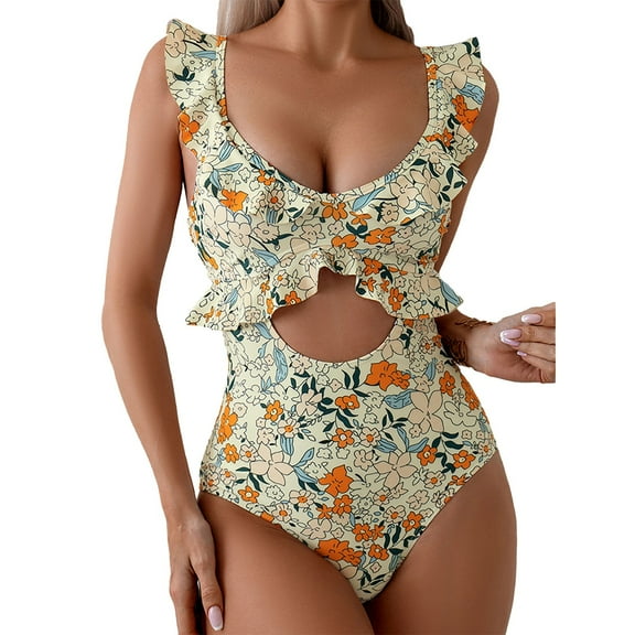 GZWYHT Bathing Suit for Women Womens Swimsuits 2025 New Printed Tight And Stylish Onesome Swimsuit One Piece Swimsuit Women Tummy Control Swimsuits Yellow L