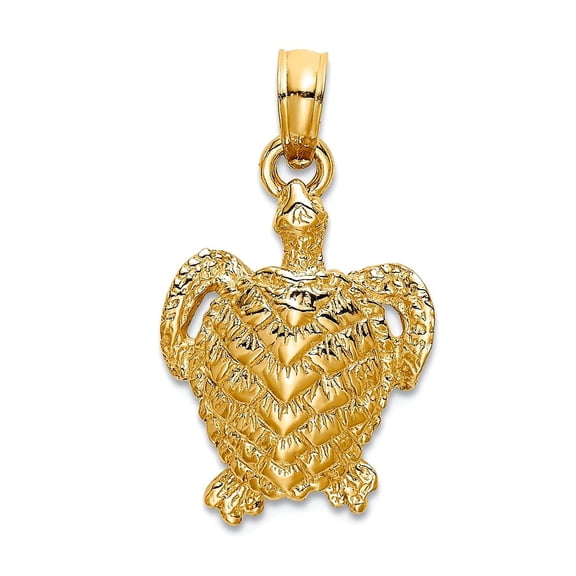 10k Gold Sea Turtle Textured 2-d Charm 20.9x11.65mm Wide Pendant Necklace for Women - 1.1 Grams