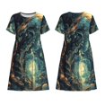 thumbnail image 3 of Bixox Women's Short Sleeve Summer Dress Loose Swing Knee Length Dresses with Pockets-Enchanted Forest Skull Path, 3 of 7