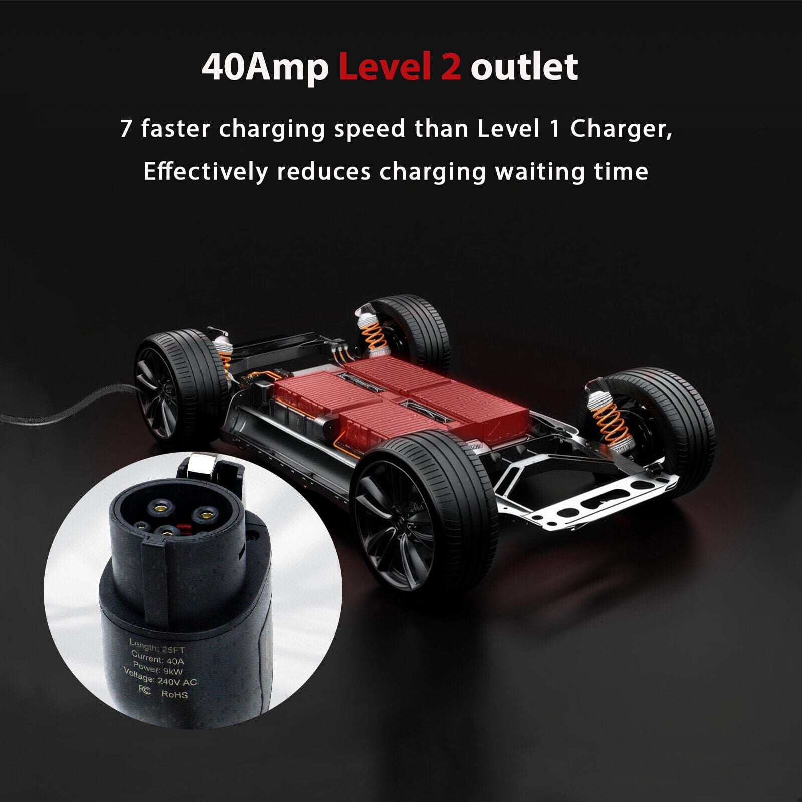 Portable 240V Level 2 EV Charger with 20FT Charging Cable and NEMA 14-50 40A 9kw