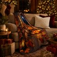 thumbnail image 3 of Rustic Halloween Porch Scene Glowing Pumpkins Autumn Leaves, Festive Halloween Scene, Warm Flannel Blanket for Cabin and Lodge, Art Lovers Halloween Gift, Festive Home Decor, 3 of 9