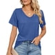 thumbnail image 1 of Camiseta de mujer de manga corta con cuello en V, Color puro, informal, para ir de compras al trabajo diario, 1 of 6