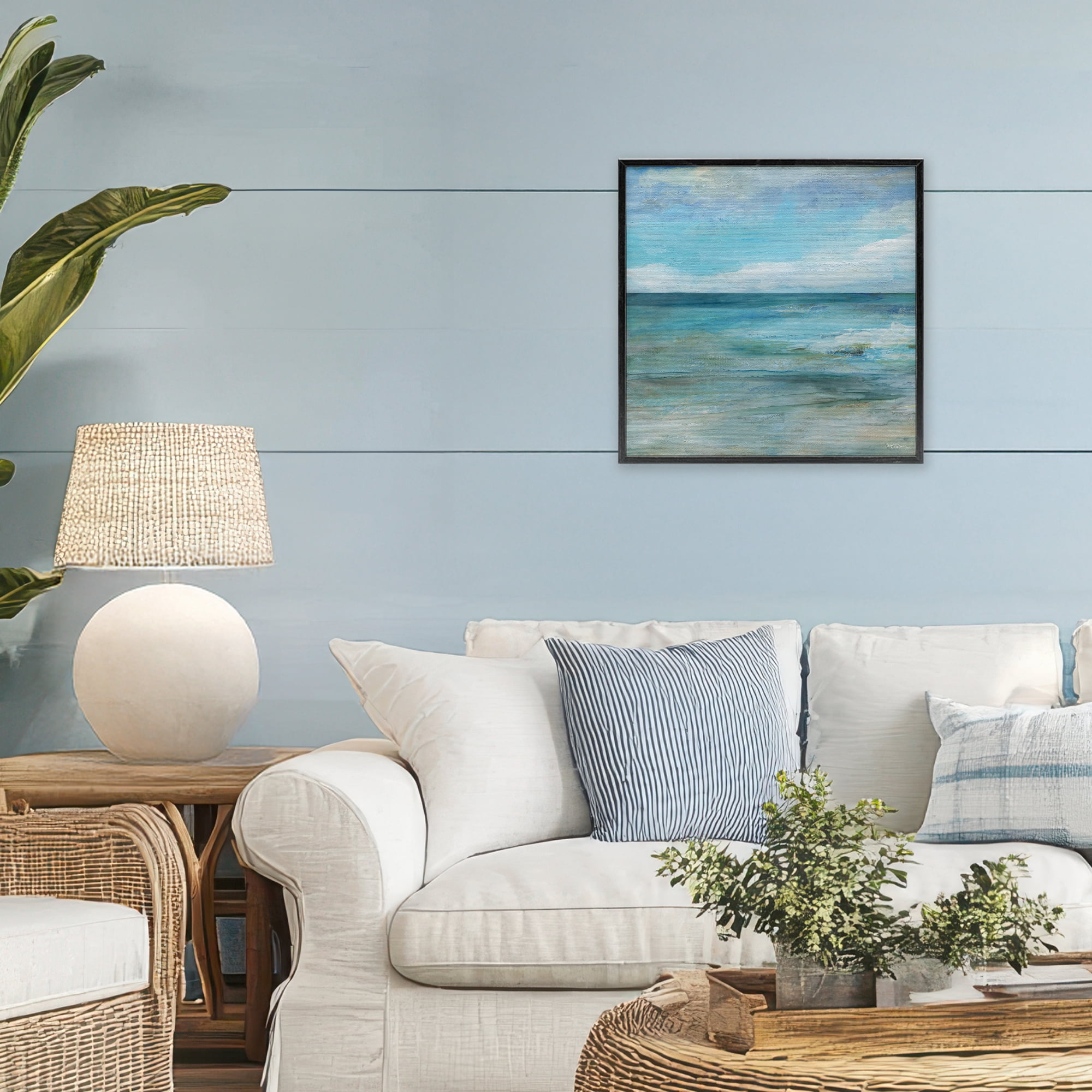 Stupell Industries Aqua Ocean Horizon Abstract Black Framed Giclee Art, design by Carol Robinson