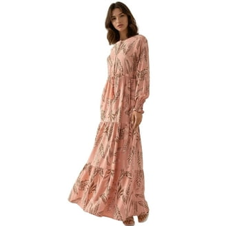 chinese dress ladies Loose Woven Viscose Dress With Floral Gippes, Bohemian Vibes Casual Su –  puresunlady main image 0