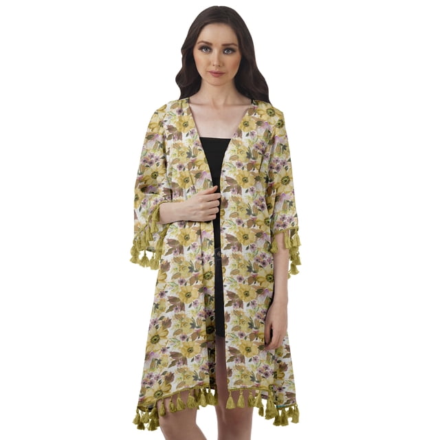 Moomaya Moss Georgette Printed Shrug Beach Cloth 3/4 Sleeve Cardigans For Women