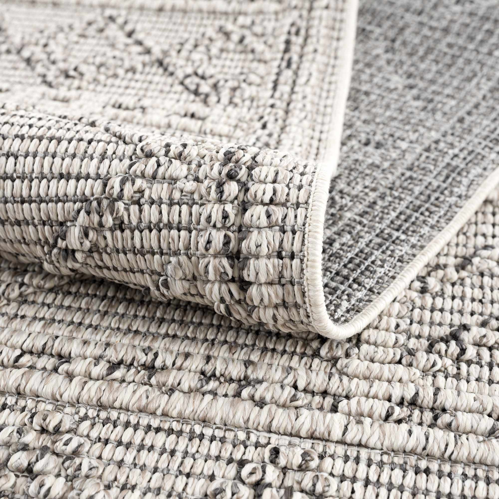 Hauteloom Siesta Outdoor Rug - Outside Porch Patio Area Rug Carpet - Waterproof Rug - Farmhouse - Dark Grey, Light Gray, Beige - 2' x 3'
