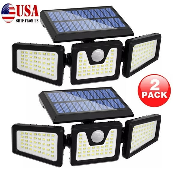WERCHTAY 2-Pack Solar Outdoor Lights, 2000LM 74LED 3-Head Motion-Sensor Security Flood Light, IP65 Waterproof, 3 Lighting Modes for Yard, Garage & Patio