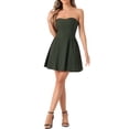 thumbnail image 1 of Vestido de mujer INSPIRE CHIC con escote corazón, sin tirantes, con cremallera, mini y de corte acampanado, color verde militar, talla 3XL, 1 of 6