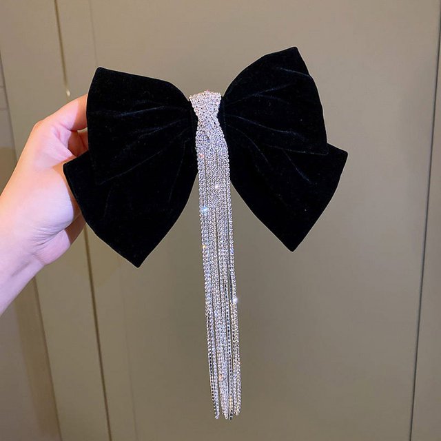 1 lazos para el pelo para mujeres y niñas, pasadores grandes de terciopelo suave, lazo francés con cola larga, clips de metal para el pelo, accesorios para el cabello negros para mujeres