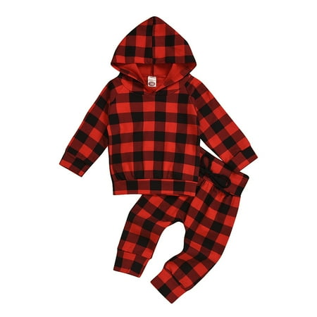 

Baby Girls Boys Plaid Autumn Long Sleeve Pants Tops Sweatshirt Set Clothes Shirt Pant