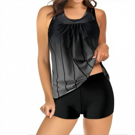 Lroveb Tankini Swimsuits for Women Bathing Suits Two Piece Graphic Swim Tank Top With Boyshorts Ladies Swimwear Push Up Swimwear