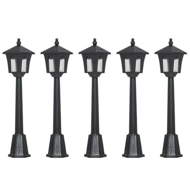 Lot de 5 Mini Lampes de Rue Miniatures Modèle de Chemin de Fer Lampe de Poteau Lampe Noire Lampe de Canal Extérieure pour Décoration de Poupée Accessoire d'Éclairage de Jardin Féerique en Vrac