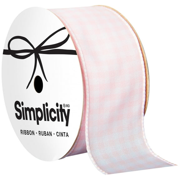 Offray gingham me powder pink 1-1/2in x 9 ft ribbon, for sewing, crafts and gifting