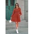 thumbnail image 3 of Women's 2023 Casual Long Sleeve Smocked Crew Neck Elastic Waist Flowy Tiered Mini Dress, 3 of 8