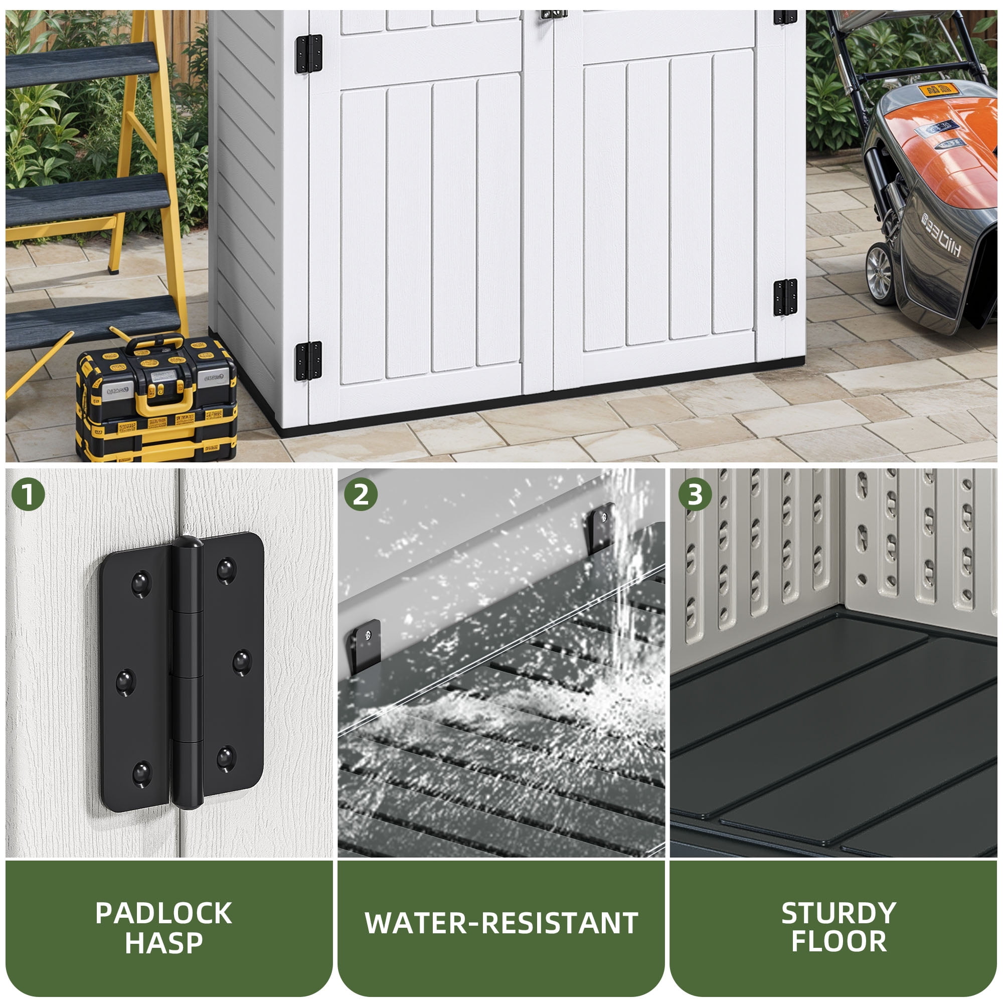 Uforic Outdoor Storage Shed, Vertical Lockable Tool Storage Resin Shed for Garden, Garage, Patio, No Shelves Included, Off-White