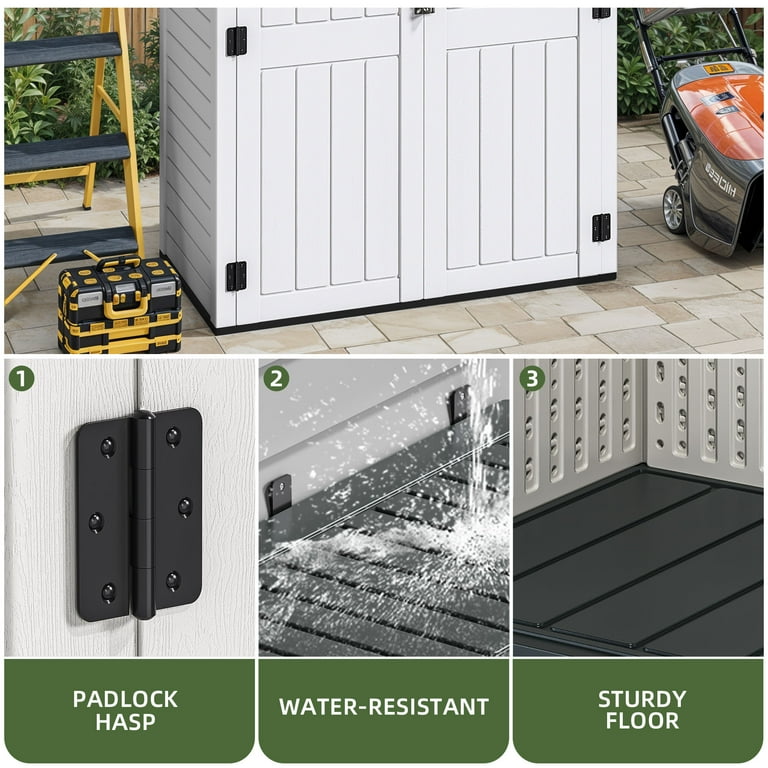 Uforic Outdoor Storage Shed, Vertical Lockable Tool Storage Resin