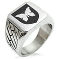 thumbnail image 1 of Stainless Steel Butterfly Free Spirit Coat of Arms Shield Geometric Pattern Biker Style Polished Ring, 1 of 1
