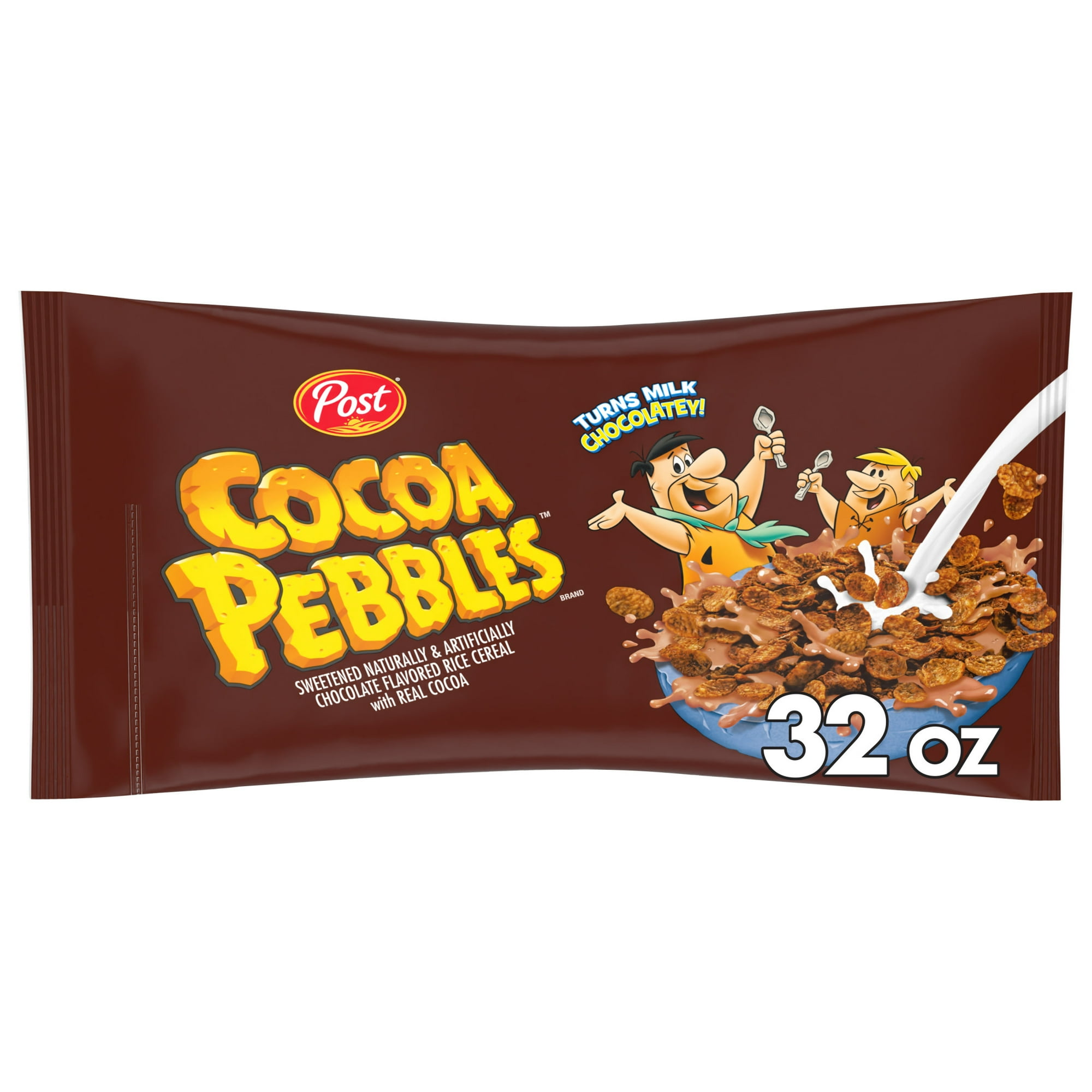 Post Cocoa PEBBLES Breakfast Cereal, Gluten Free, Sweetened Puffed Rice, 32 oz Bag