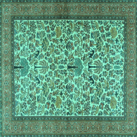Ahgly Company Machine Washable Indoor Square Persian Turquoise Blue Traditional Area Rugs, 8' Square