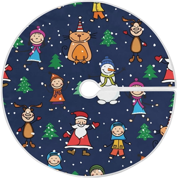 FMSHPON Snowflake Santa Xmas Tree Xmas Christmas Tree Skirt Stand Mat for Holiday Party Decoration Indoor Outdoor 36 inches