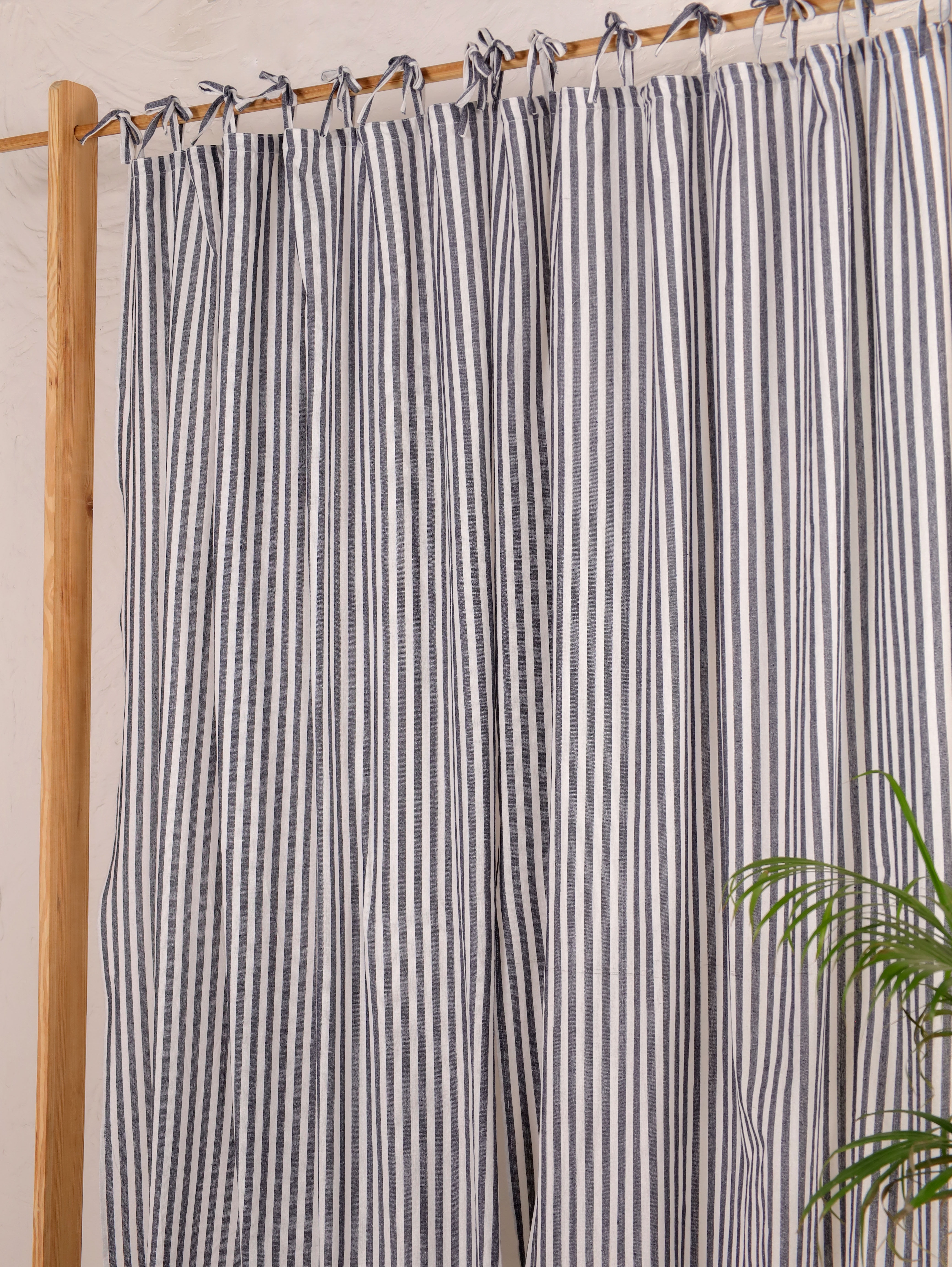 The Art Box Tie Top Linen Curtains Striped Black Textured Curtains Living Room Bedroom Drapes Linen Farmhouse Curtains Pack of 2, 52"W x 36L" in