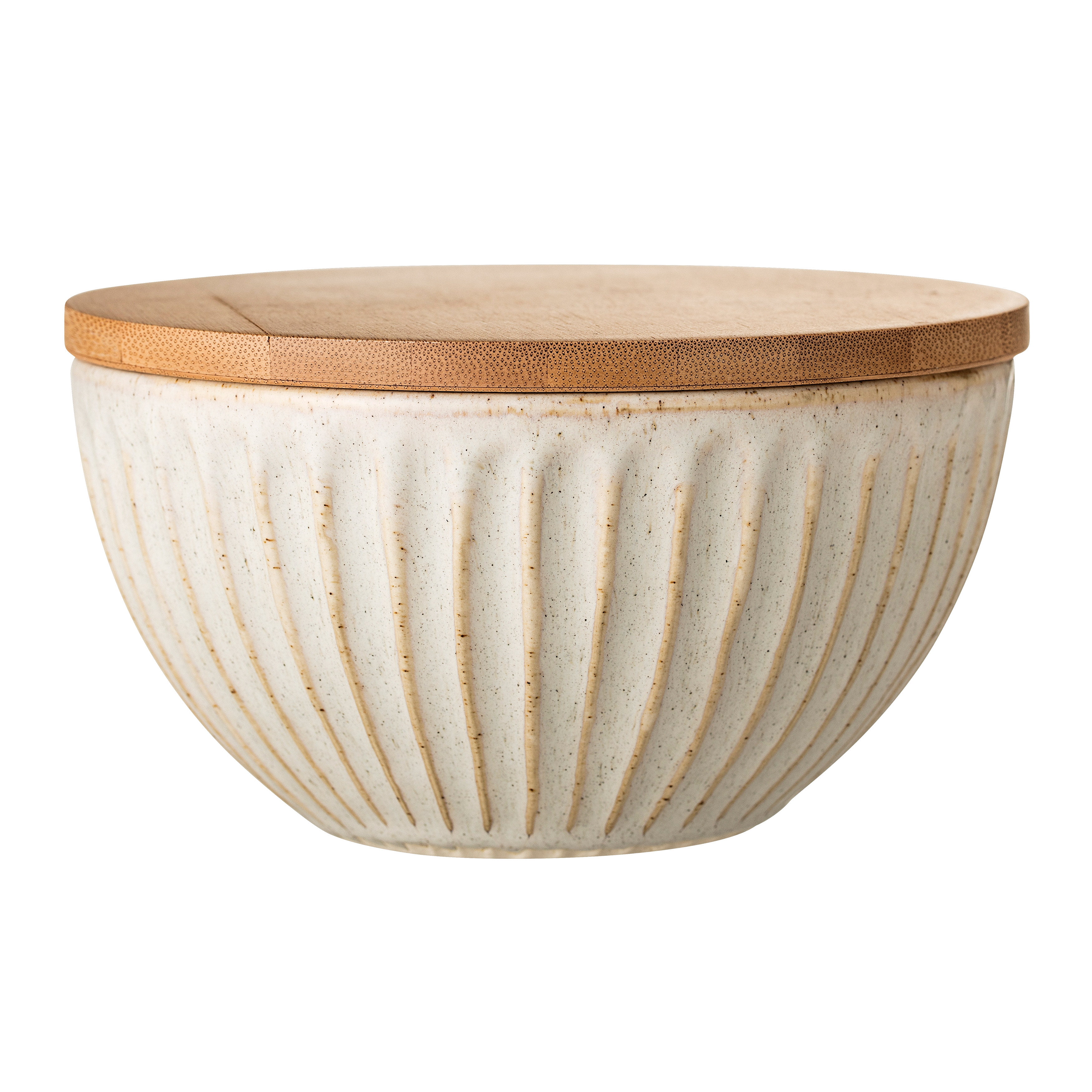 Bloomingville Large Cream Glazed Stoneware Bowl with Wood Lid Walmart