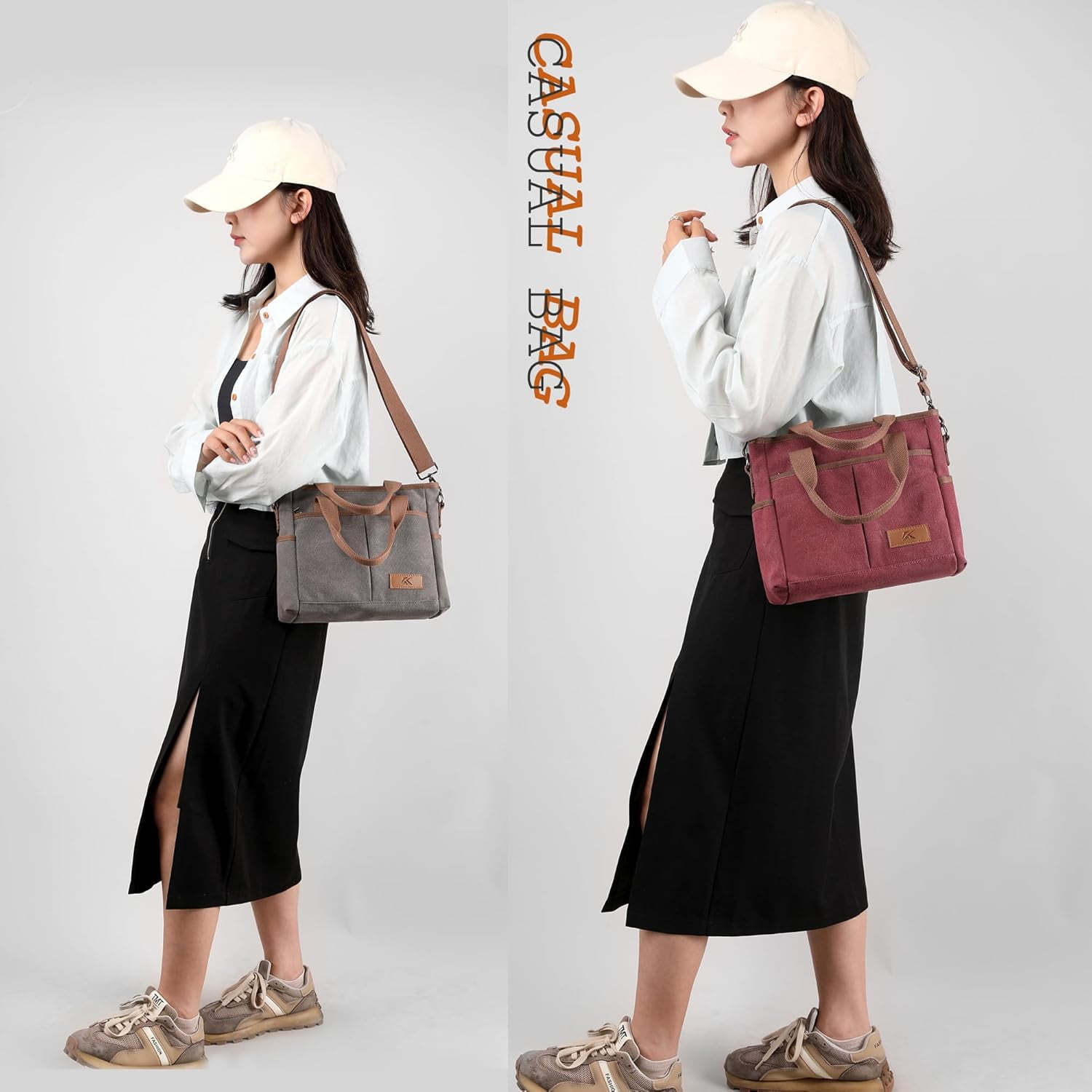 Crossbody Bags for Women Trendy Canvas Hobo Tote Top-handle Hand Bag Multi-pocket Casual Going Out Purse Satchel