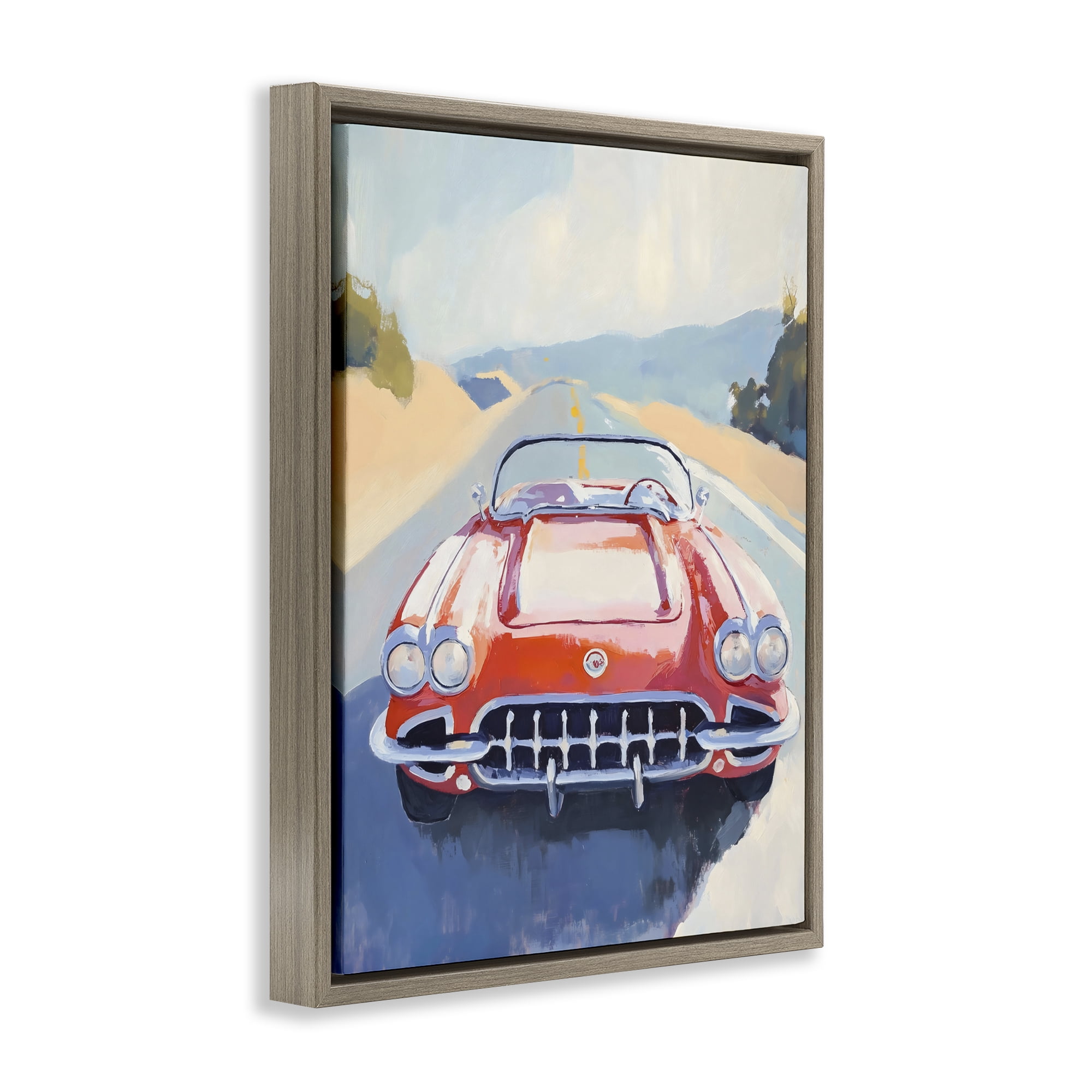 Stupell Industries Red Sports Car on Journey Brown Framed Floater Canvas Wall Art, design by The Prints Vibe