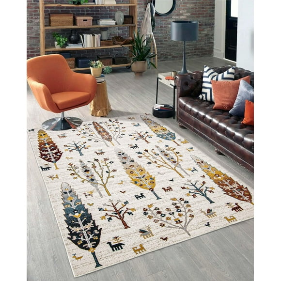 ECARPET Washable Boho Chic Area Rug for Bedroom, Living Room, Kids Room, Nursery