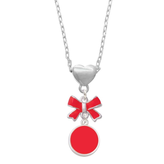 Delight Jewelry Silvertone Small Red Enamel Disc Red Bow Heart Necklace