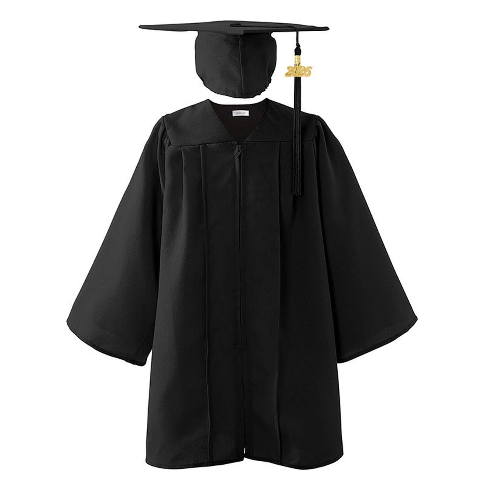 MKOSPLRT 2-Pack Kids' Graduation Dress 3-12 Years Shiny Full Zip Academic Robe and Cap Set with 2025 Tassel for School Ceremony Performance