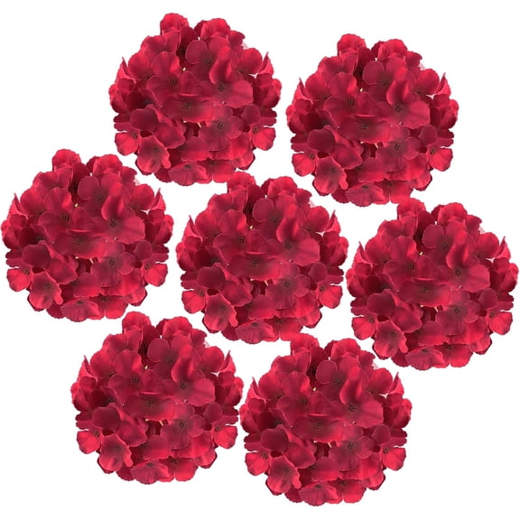 Artificial Hydrangea Bulk Flower Heads Burgundy Silk Flower Heads with Stems, Red Fake Fall Flowers for Halloween Wedding Centerpiece Christmas Home Kitchen Decoration (, Burgundy)
