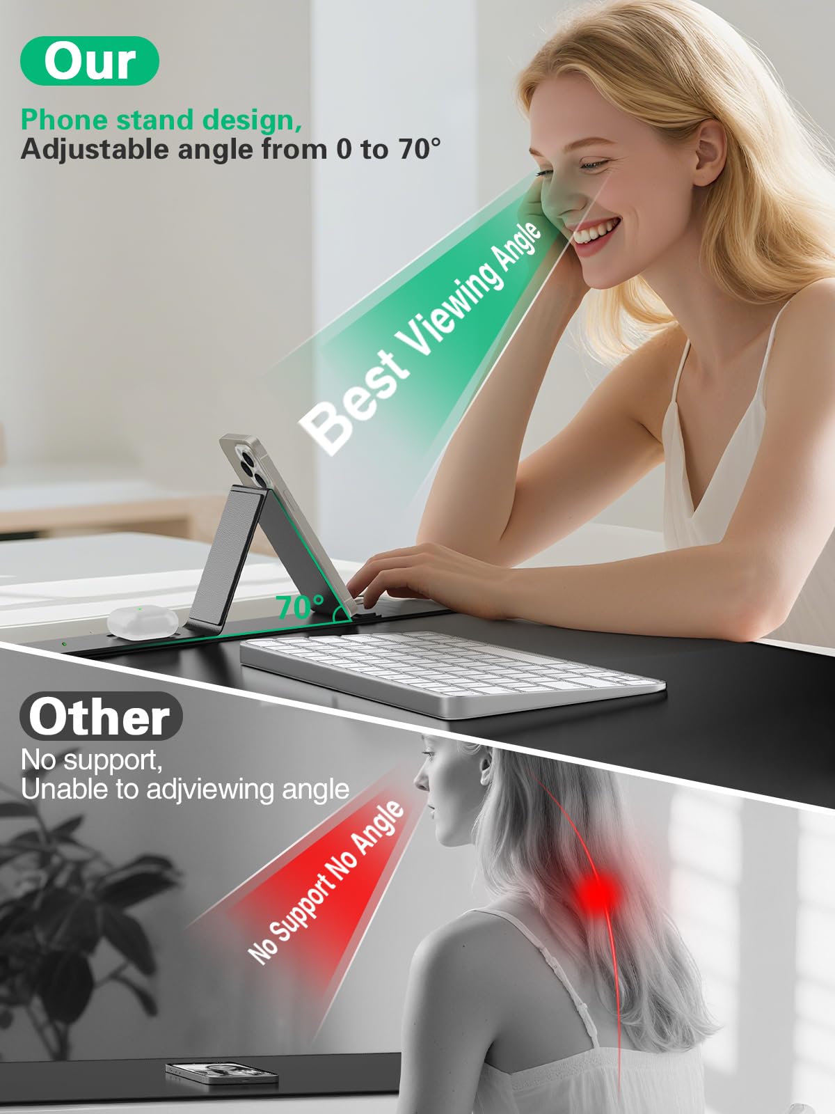 Miroddi Gaming Mouse Pad with Wireless Charging, Desk Mousepad with Phone Holder, 15W Fast Charging Large Computer Keyboard Mat for Home, Office