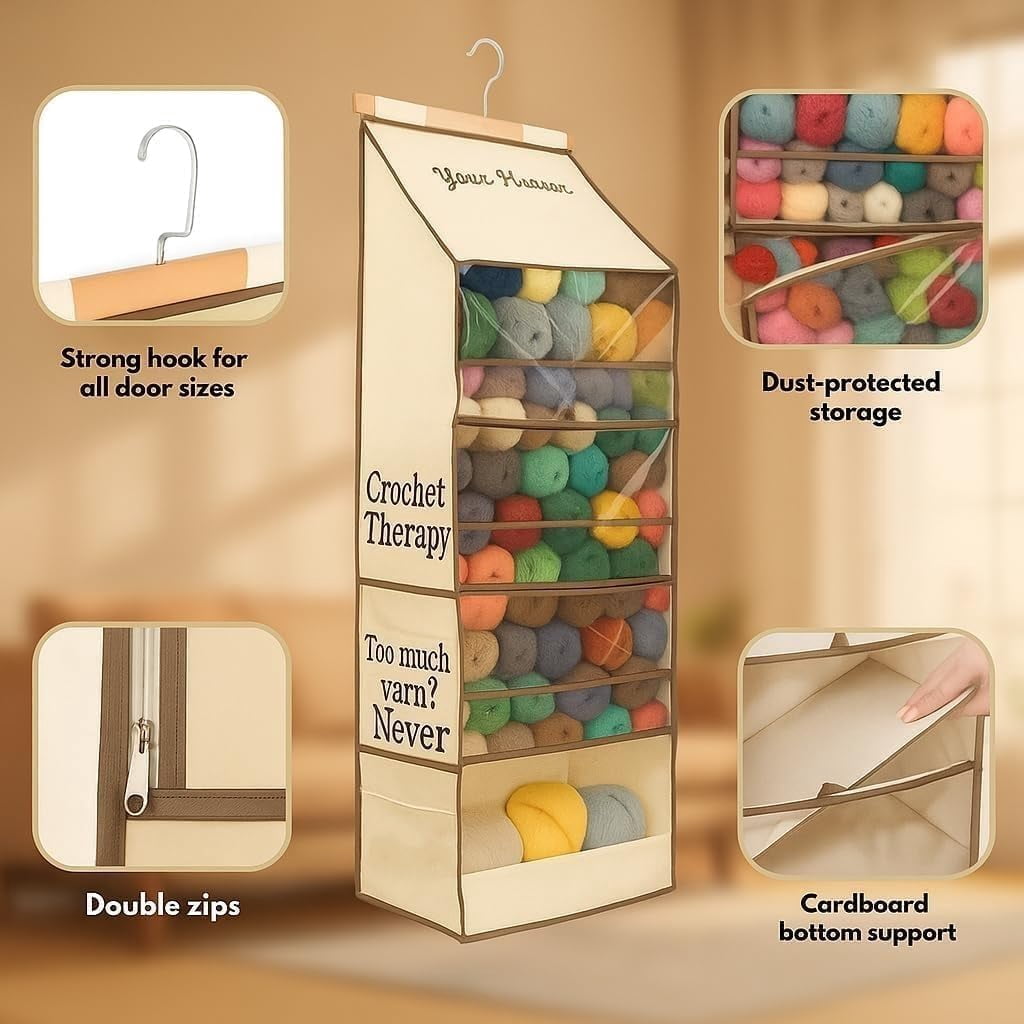 Yarn Heaven Storage Bag – Over The Door & Closet Hanging Yarn Bag for Crochet & Knitting, Skein Holder Holds 200+ Skeins