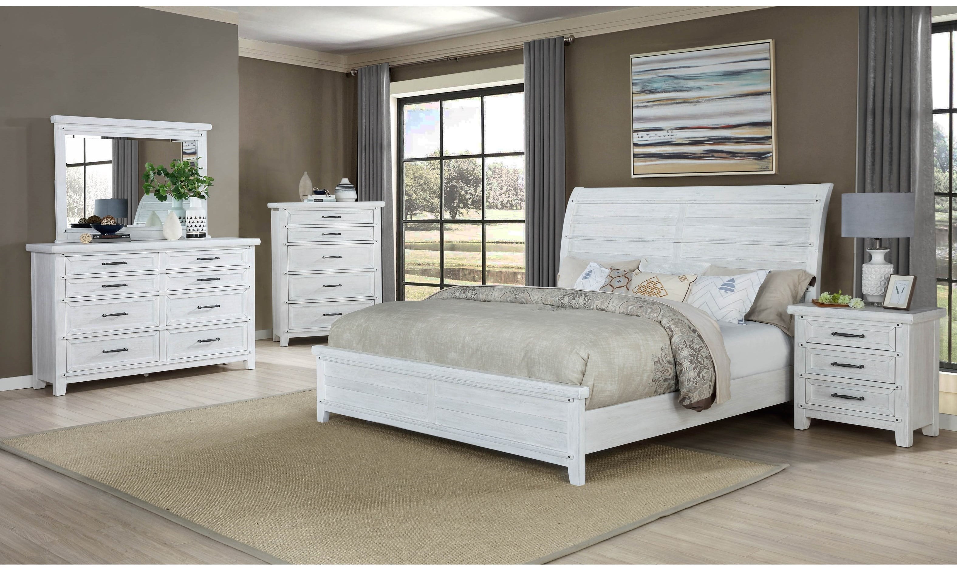 Modern Industrial Style White Weathered, Modern Dresser And Nightstand Set White