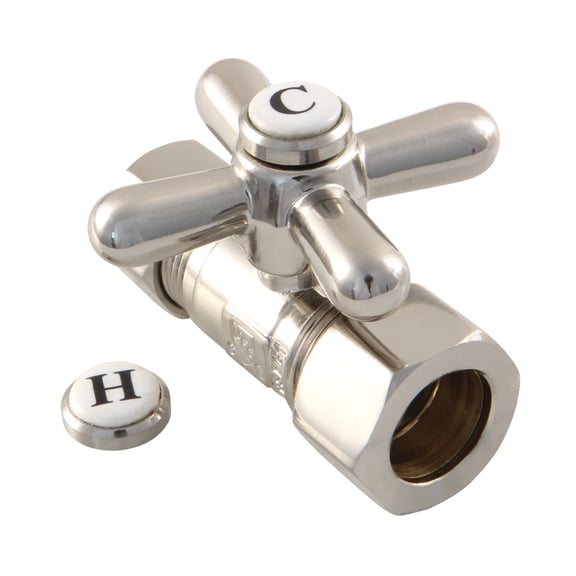 Kingston Brass CC44458X 5/8-Inch O.D. Comp x 1/2-Inch O.D. Comp Quarter-Turn Straight Shut-Off Valve in Brushed Nickel
