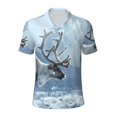 thumbnail image 2 of Daiia Winter Reindeer In Snowy Mountains Pattern Men’s Polo Shirts,Solid Deck Shirt,Classic Fit, Breathable Cotton Polo for Casual and Sport Wear-Small, 2 of 7