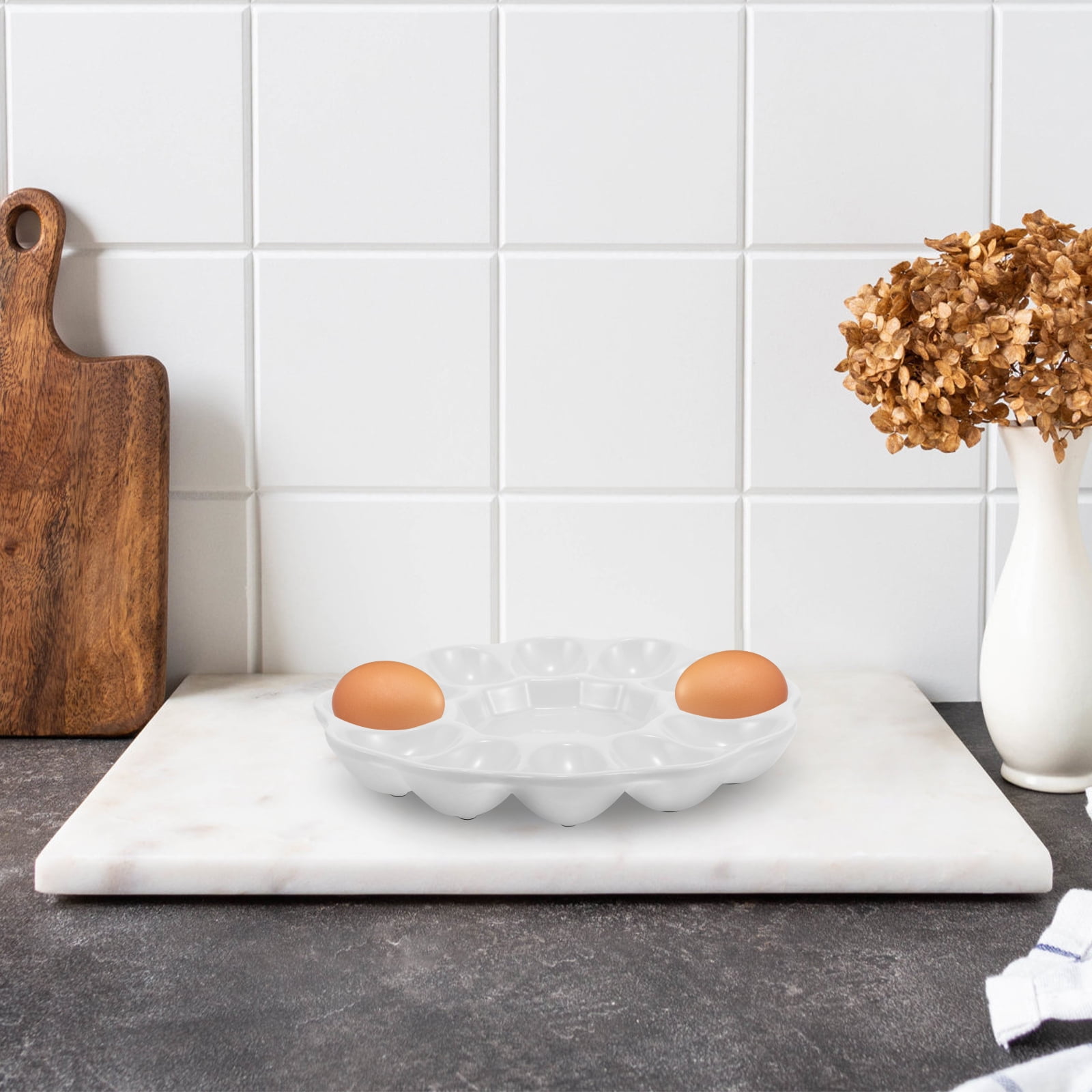 Masteelf Egg Platter Ceramic Deviled Egg Tray Catering Platter Eggs Serving Tray