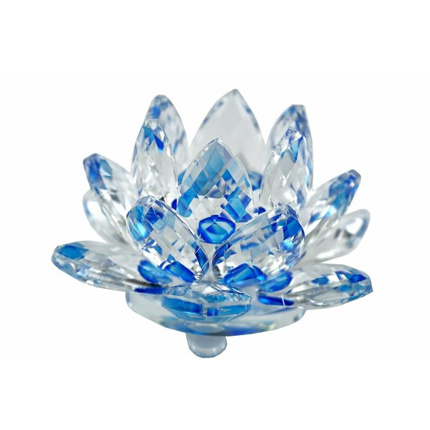 Stunning 3 5 Clear Blue Hue Reflect Crystal Lotus Home Decor Gift Ls Blue Walmart Com Walmart Com