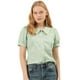 thumbnail image 1 of Blusa de manga abullonada floral con cuello en punta de camisa abotonada para mujer Verde M, 1 of 6