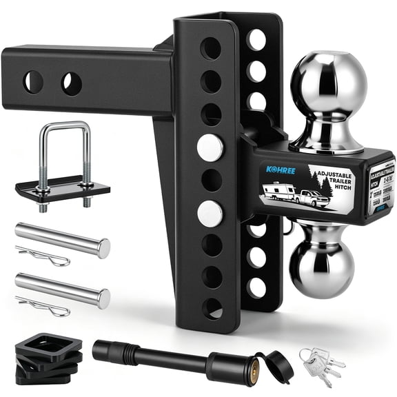 Kohree Adjustable Trailer Hitch for 2" Receiver, 6" Drop/Rise Ball Mount with 2" & 2-5/16" Dual Balls, 22,000 lbs GTW, Anti-Rattle Hitch Lock for Trucks, RV, Boat Trailers