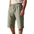 thumbnail image 2 of Mens Capri Pants Summer Casual Elastic Waist Straight Leg Lightweight Cotton Linen Cropped Pants with Pockets, 2 of 9
