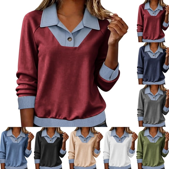 YHAJDS Casual Tops Womens Tops Solid Color Lapel Denim Patchwork Button Spring Summer Cardigan